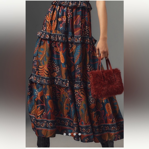 RARE! Farm Rio NWT Anthropologie Short-Sleeve Crew-Neck Tiered A-Line Dress S. - Picture 5 of 16